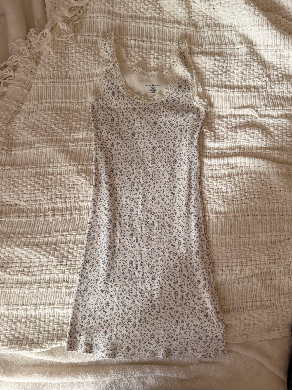 Brandy Melville Cream Tank Dress with Blue Floral Print